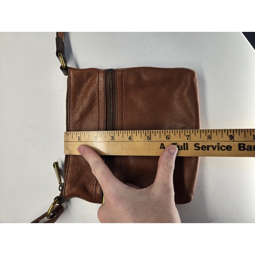 Small Brown Fossil Pebble Cow Hide Leather Crossbody Bag Purse SHB2049 Brass - Picture 5 of 11